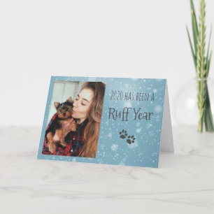 Blue and Gray, Dog Paw Prints Ruff Year Holiday Card