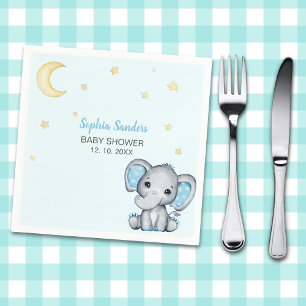 Blue and Gray Elephant Baby Shower  Napkin