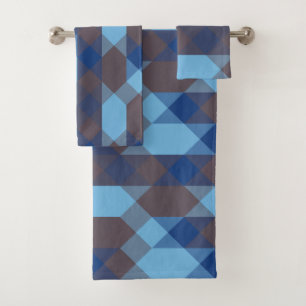 Blue and Gray geometric Bath Towel Set