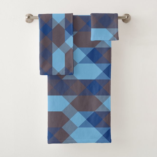 Blue and Gray geometric Bath Towel Set (Insitu)