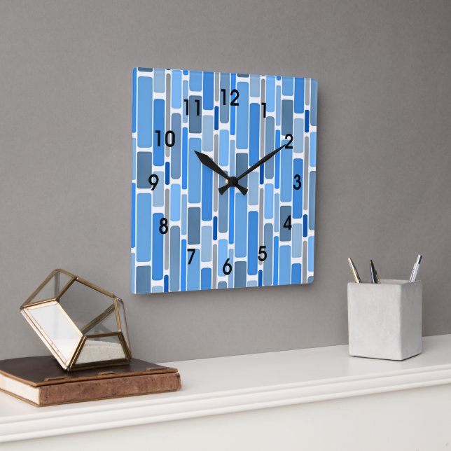 Blue and gray geometric pattern, square wall clock (Office)