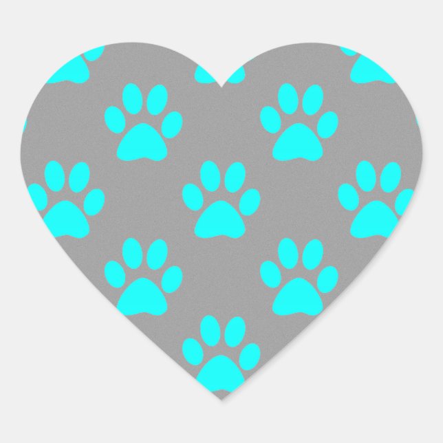 Blue and gray paws pattern heart sticker (Front)