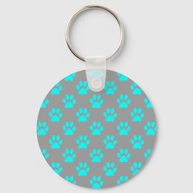 Blue and gray paws pattern key ring (Front)