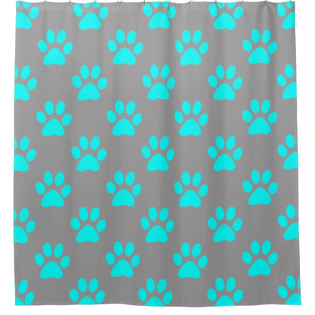 Blue and gray paws pattern shower curtain (Front)