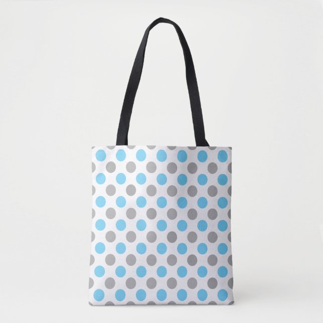 Blue and gray polka dots pattern tote bag (Front)