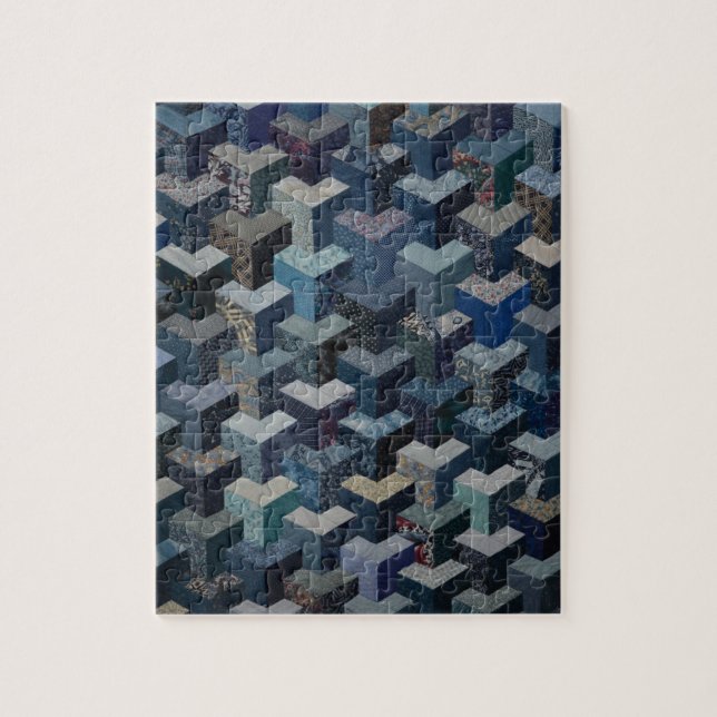 Blue and gray quilt pattern jigsaw puzzle (Vertical)
