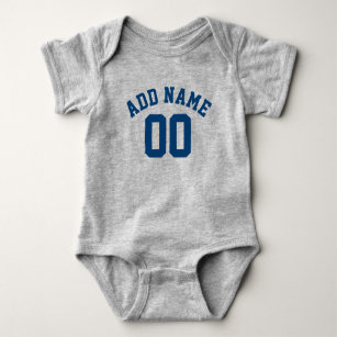 Blue and Gray Sports Jersey Custom Name Number Baby Bodysuit