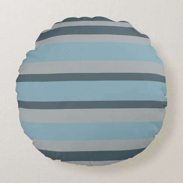 Blue and Gray striped Round Cushion (Front)
