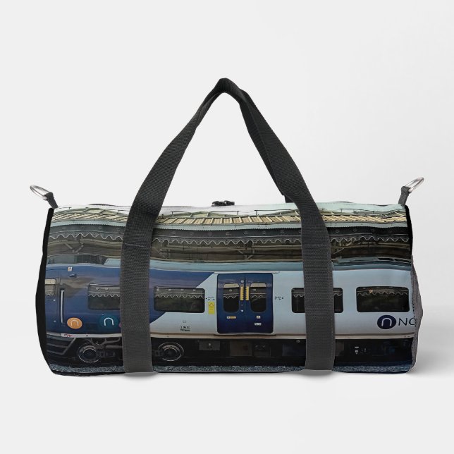 Blue and gray train duffle bag (Front)