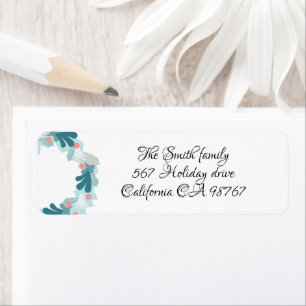 Blue and gray wreath of fir branches return adress address label