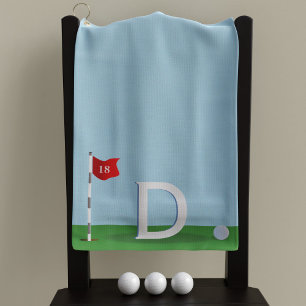 Blue and Green 18th Hole Golfer Monogram Golf Towel
