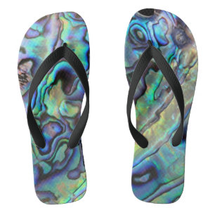 Blue and green abalone shell design thongs