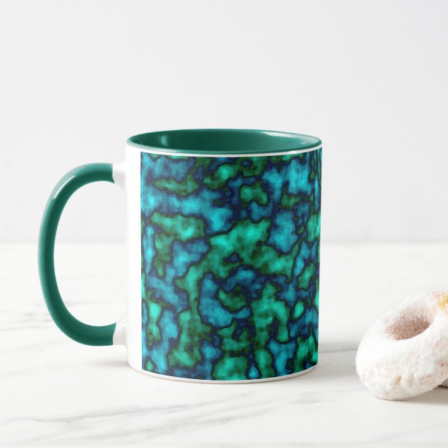Blue and Green Abstract Pattern Mug (With Donut)