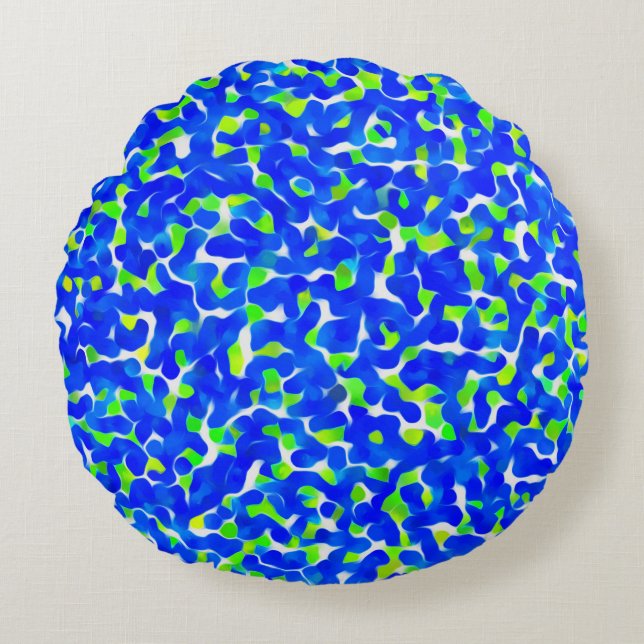 Blue and Green Abstract Pattern Round Cushion (Front)