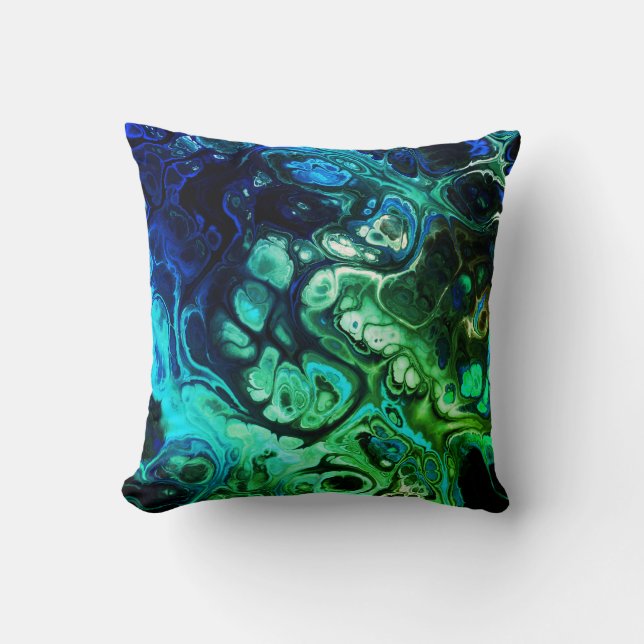 Blue and green abstract tie dye marble cushion (Front)