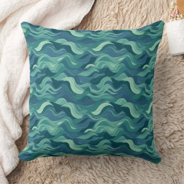 Blue and green abstract Waves Cushion (Blanket)