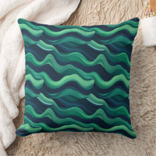 Blue and green abstract Waves Cushion