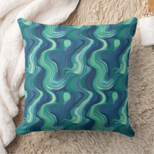 Blue and green abstract Waves Cushion