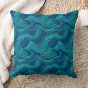 Blue and green abstract Waves Cushion