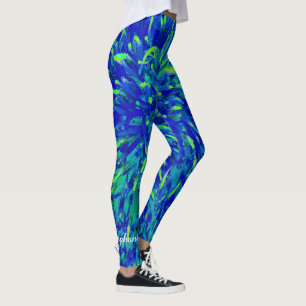 Blue and Green Abstract with Personalised Name Leggings