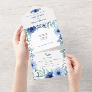 Blue and Green Anemone Floral    All In One Invitation