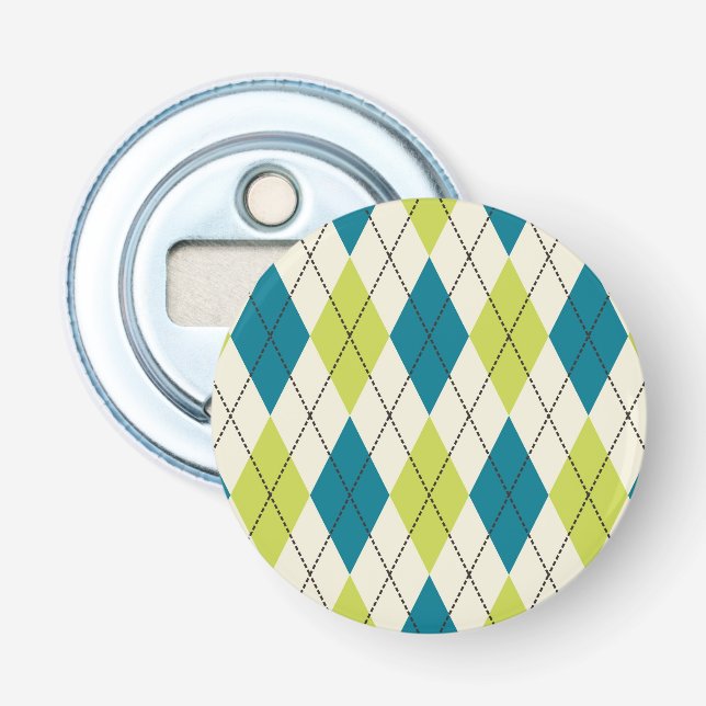Blue And Green Argyle Bottle Opener (Front)