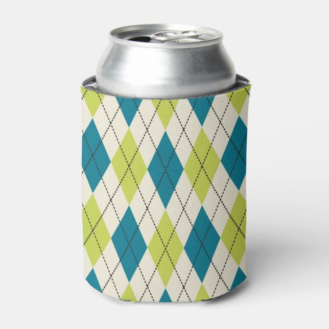 Blue And Green Argyle Can Cooler (Can Front)