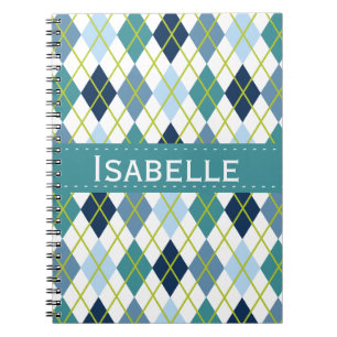 Blue and Green Argyle Diamond Pattern Notebook