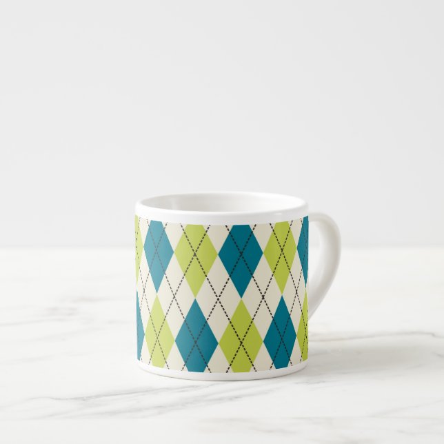 Blue And Green Argyle Espresso Cup (Front Right)