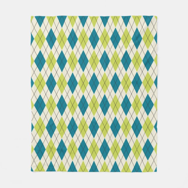 Blue And Green Argyle Fleece Blanket (Front)