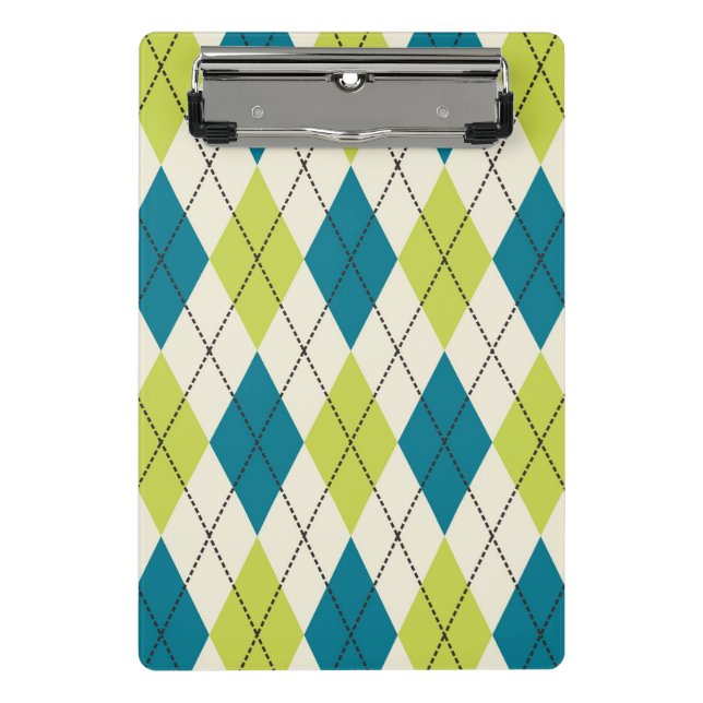 Blue And Green Argyle Mini Clipboard (Front)
