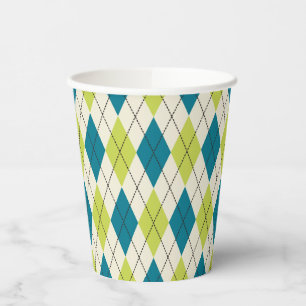 Blue And Green Argyle Paper Cups