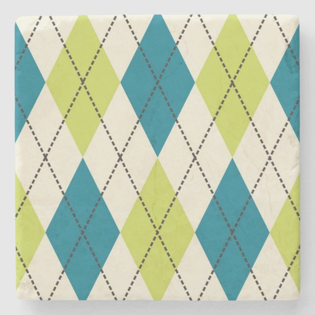 Blue And Green Argyle Stone Coaster (Front)