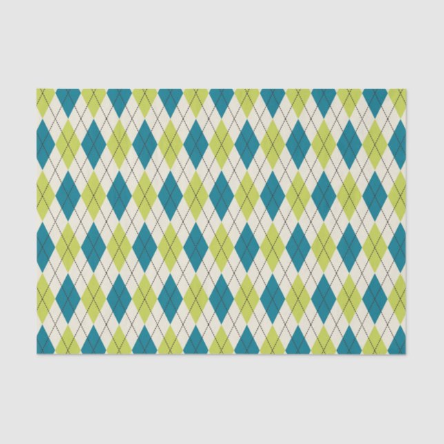 Blue And Green Argyle Tissue Paper (Front)