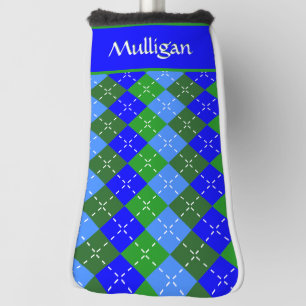 Blue and Green Argyle White Stitching Personalised Golf Head Cover