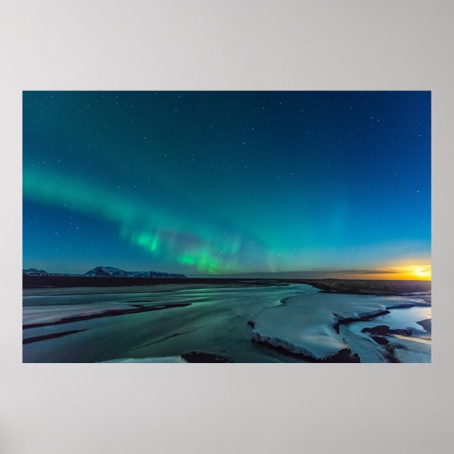 Blue And Green Aurora Borealis, Iceland Poster (Front)
