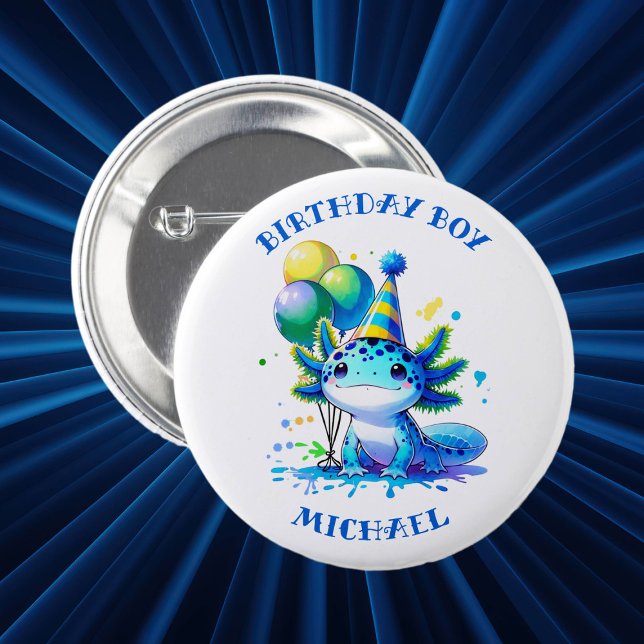 Blue and Green Axolotl Boy's Birthday Boy 6 Cm Round Badge (Creator Uploaded)