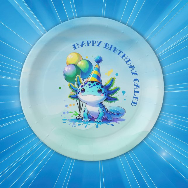 Blue and Green Axolotl Boy's Birthday Party Paper Plate (Creator Uploaded)