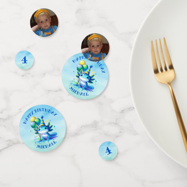 Blue and Green Axolotl Boy's Birthday Personalised Confetti (Group)