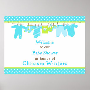 Blue and Green Baby Line Baby Shower Poster