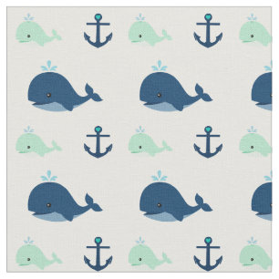 Blue and Green Baby Whales and Anchors Fabric