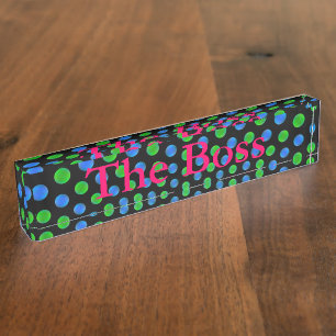 Blue and Green Balls on a Black Desk Nameplate