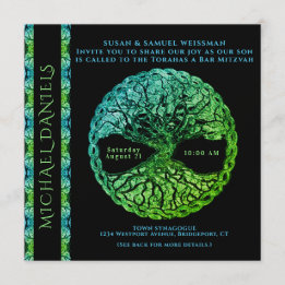 Blue and Green Bar Mitzvah Tree of Life Invitation