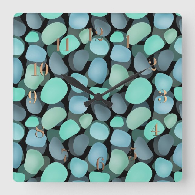 Blue and green be pebbles square wall clock (Front)