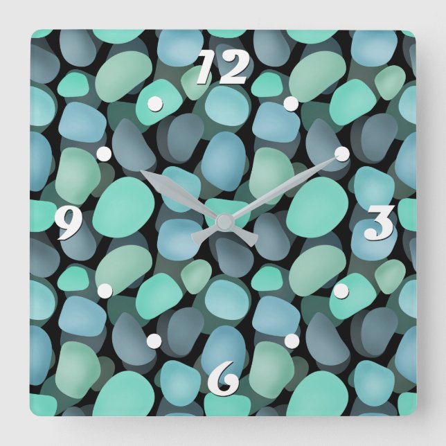 Blue and green be pebbles square wall clock (Front)