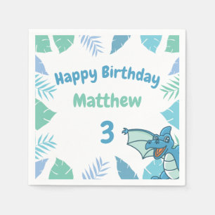 Blue and Green Birthday Dinosaur Dragon Napkin