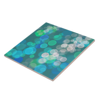 Blue and Green Bokeh Circle Ceramic Tile