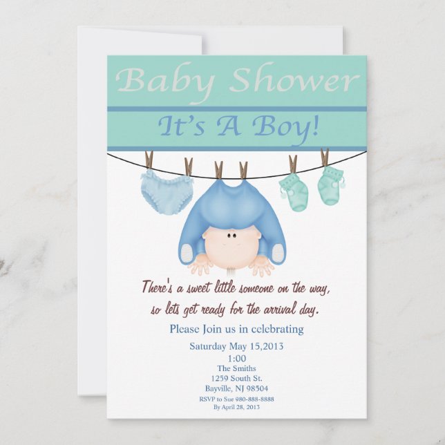 Blue And Green Boy Baby Shower Invitation (Front)