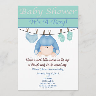 Blue And Green Boy Baby Shower Invitation
