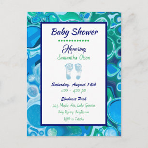 Blue and Green Boy's Baby Shower Invitation Postcard